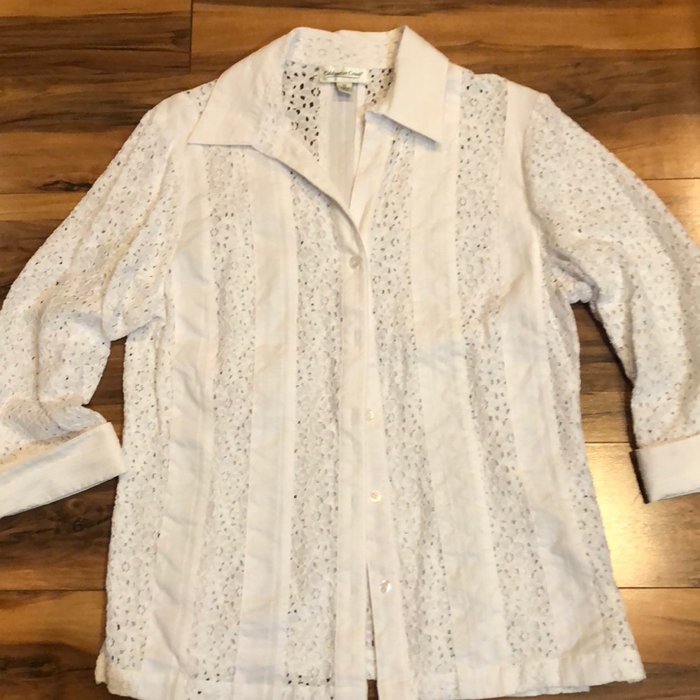 Coldwater Creek lacy white collar shirt size M